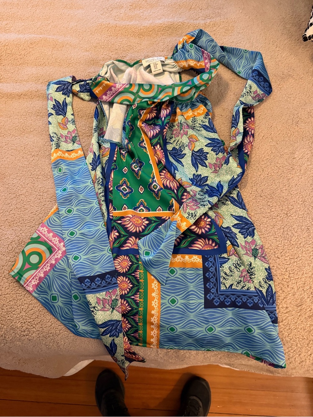 Rachel Zoe Blue Green Multicolor Patchwork Halter Top